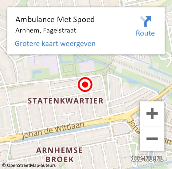 Locatie op kaart van de 112 melding: Ambulance Met Spoed Naar Arnhem, Fagelstraat op 8 maart 2022 11:42