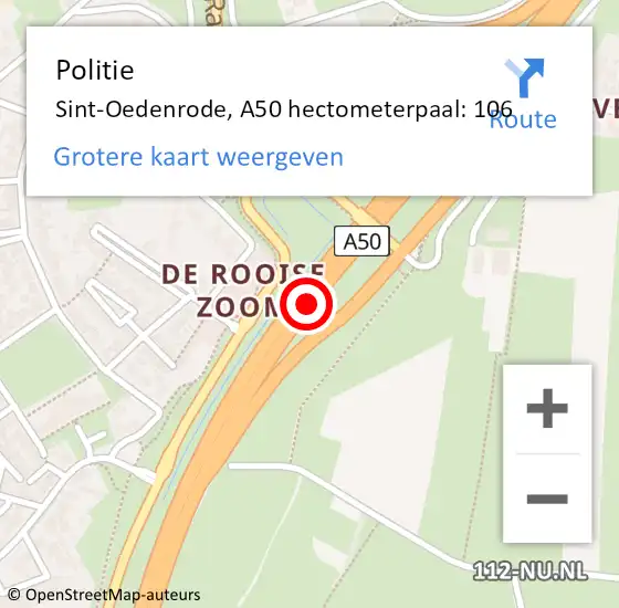 Locatie op kaart van de 112 melding: Politie Sint-Oedenrode, A50 hectometerpaal: 106 op 8 maart 2022 15:55