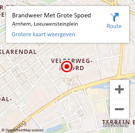 Locatie op kaart van de 112 melding: Brandweer Met Grote Spoed Naar Arnhem, Leeuwensteinplein op 8 maart 2022 16:16