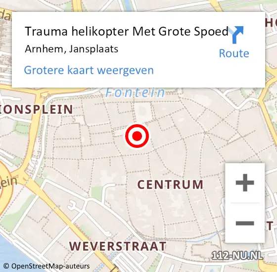 Locatie op kaart van de 112 melding: Trauma helikopter Met Grote Spoed Naar Arnhem, Jansplaats op 8 maart 2022 18:03