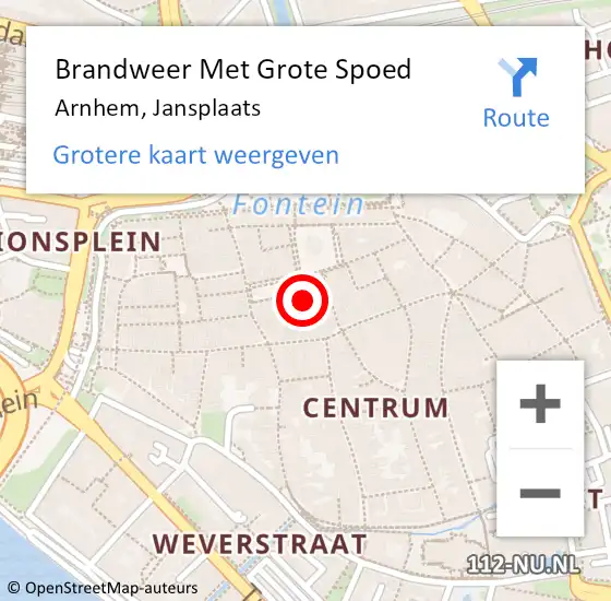 Locatie op kaart van de 112 melding: Brandweer Met Grote Spoed Naar Arnhem, Jansplaats op 8 maart 2022 18:03