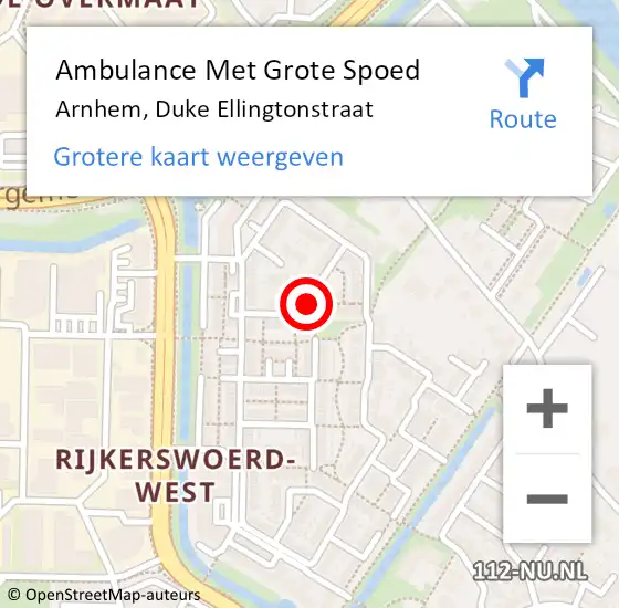 Locatie op kaart van de 112 melding: Ambulance Met Grote Spoed Naar Arnhem, Duke Ellingtonstraat op 8 maart 2022 18:23