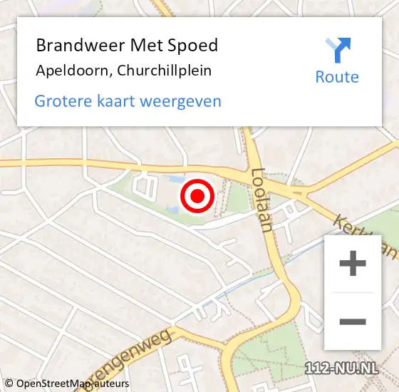 Locatie op kaart van de 112 melding: Brandweer Met Spoed Naar Apeldoorn, Churchillplein op 8 maart 2022 19:05