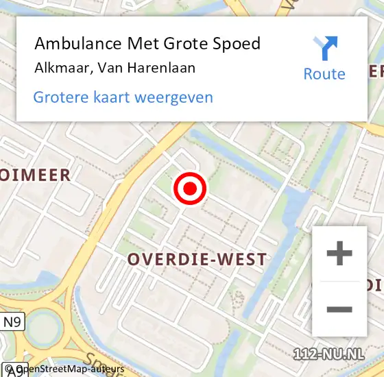 Locatie op kaart van de 112 melding: Ambulance Met Grote Spoed Naar Alkmaar, Van Harenlaan op 8 maart 2022 20:59