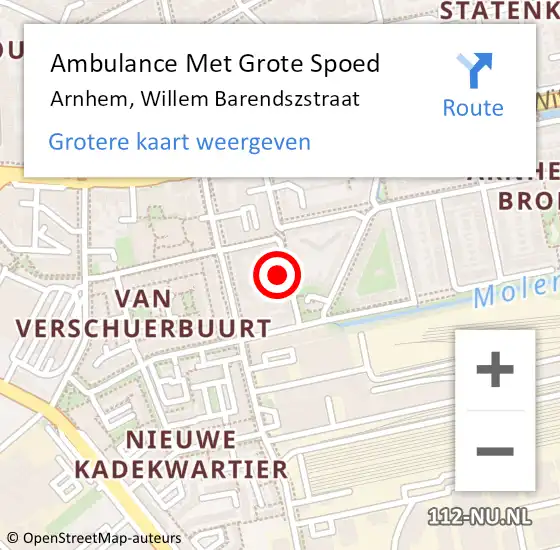 Locatie op kaart van de 112 melding: Ambulance Met Grote Spoed Naar Arnhem, Willem Barendszstraat op 9 maart 2022 00:46