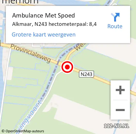 Locatie op kaart van de 112 melding: Ambulance Met Spoed Naar Alkmaar, N243 hectometerpaal: 8,4 op 9 maart 2022 01:42