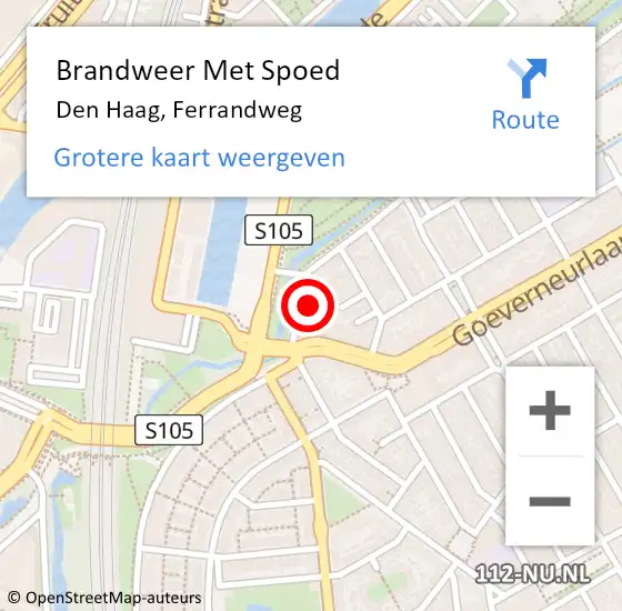 Locatie op kaart van de 112 melding: Brandweer Met Spoed Naar Den Haag, Ferrandweg op 9 maart 2022 04:12