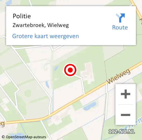 Locatie op kaart van de 112 melding: Politie Zwartebroek, Wielweg op 9 maart 2022 07:42
