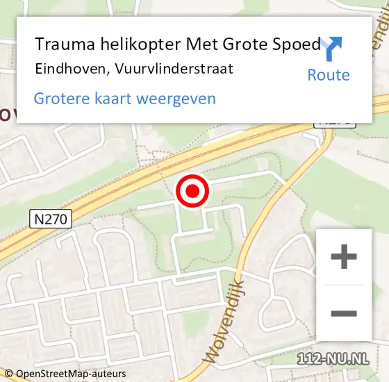 Locatie op kaart van de 112 melding: Trauma helikopter Met Grote Spoed Naar Eindhoven, Vuurvlinderstraat op 9 maart 2022 08:59