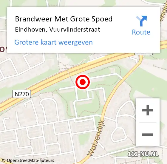 Locatie op kaart van de 112 melding: Brandweer Met Grote Spoed Naar Eindhoven, Vuurvlinderstraat op 9 maart 2022 09:00