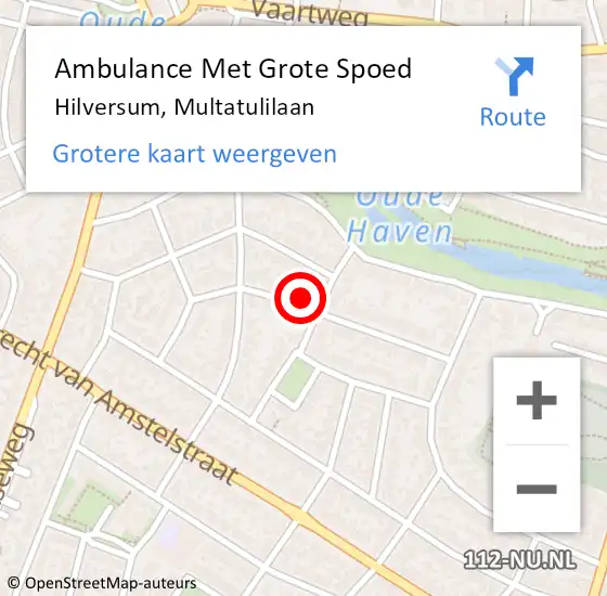 Locatie op kaart van de 112 melding: Ambulance Met Grote Spoed Naar Hilversum, Multatulilaan op 10 juli 2014 15:11