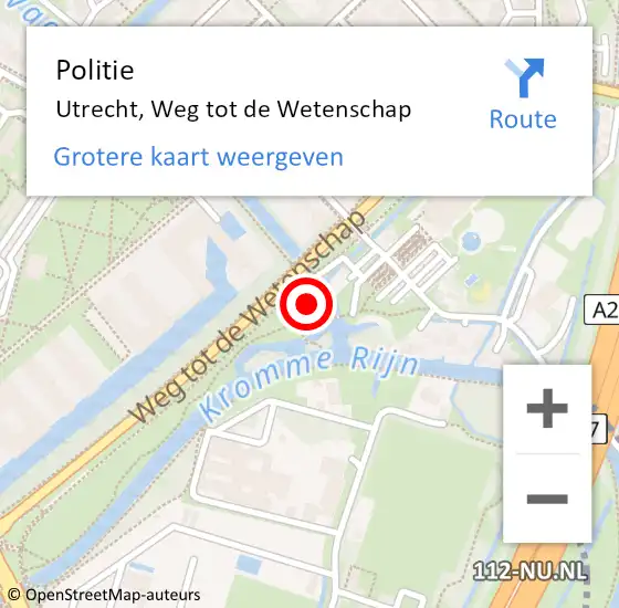 Locatie op kaart van de 112 melding: Politie Utrecht, Weg tot de Wetenschap op 9 maart 2022 12:03