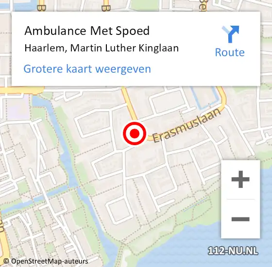 Locatie op kaart van de 112 melding: Ambulance Met Spoed Naar Haarlem, Martin Luther Kinglaan op 9 maart 2022 14:01