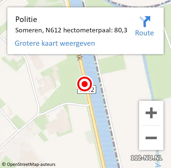 Locatie op kaart van de 112 melding: Politie Someren, N612 hectometerpaal: 80,3 op 9 maart 2022 15:08