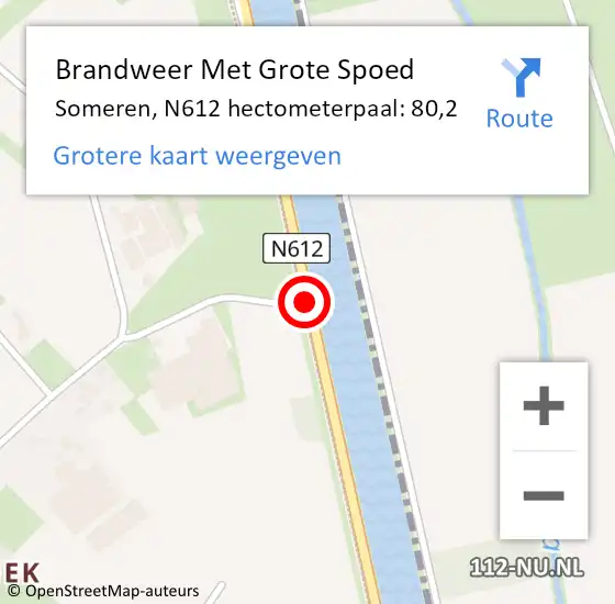 Locatie op kaart van de 112 melding: Brandweer Met Grote Spoed Naar Someren, N612 hectometerpaal: 80,2 op 9 maart 2022 15:09