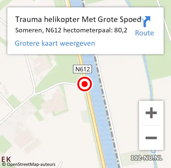 Locatie op kaart van de 112 melding: Trauma helikopter Met Grote Spoed Naar Someren, N612 hectometerpaal: 80,2 op 9 maart 2022 15:11