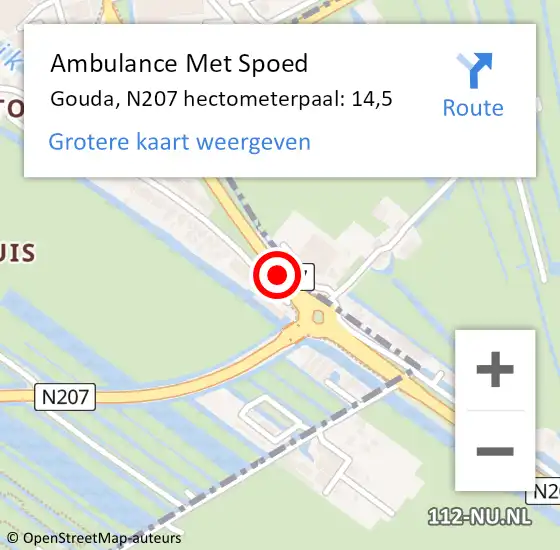 Locatie op kaart van de 112 melding: Ambulance Met Spoed Naar Gouda, N207 hectometerpaal: 14,5 op 9 maart 2022 15:43