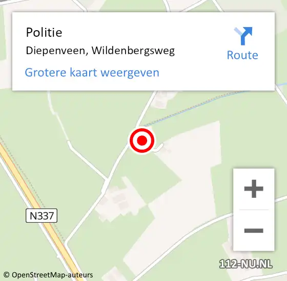 Locatie op kaart van de 112 melding: Politie Diepenveen, Wildenbergsweg op 9 maart 2022 15:58
