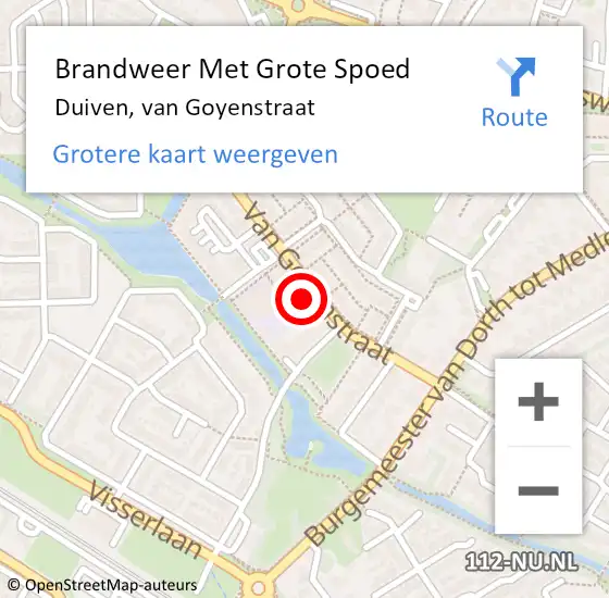 Locatie op kaart van de 112 melding: Brandweer Met Grote Spoed Naar Duiven, van Goyenstraat op 9 maart 2022 16:11