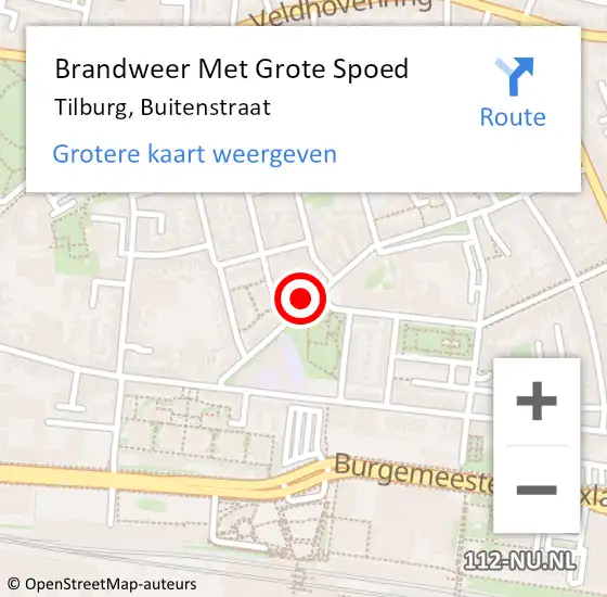Locatie op kaart van de 112 melding: Brandweer Met Grote Spoed Naar Tilburg, Buitenstraat op 9 maart 2022 16:41