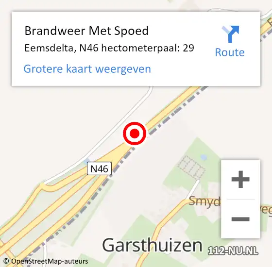 Locatie op kaart van de 112 melding: Brandweer Met Spoed Naar Eemsdelta, N46 hectometerpaal: 29 op 9 maart 2022 17:11
