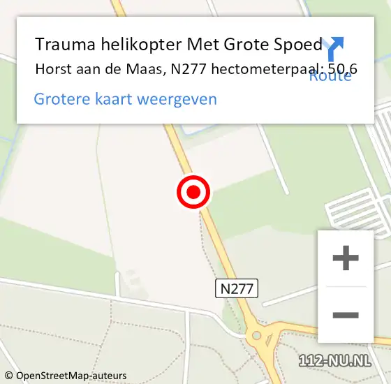 Locatie op kaart van de 112 melding: Trauma helikopter Met Grote Spoed Naar Horst aan de Maas, N277 hectometerpaal: 50,6 op 9 maart 2022 17:37