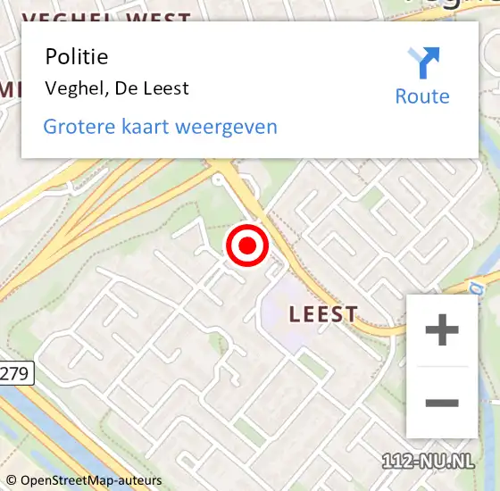 Locatie op kaart van de 112 melding: Politie Veghel, De Leest op 9 maart 2022 18:21