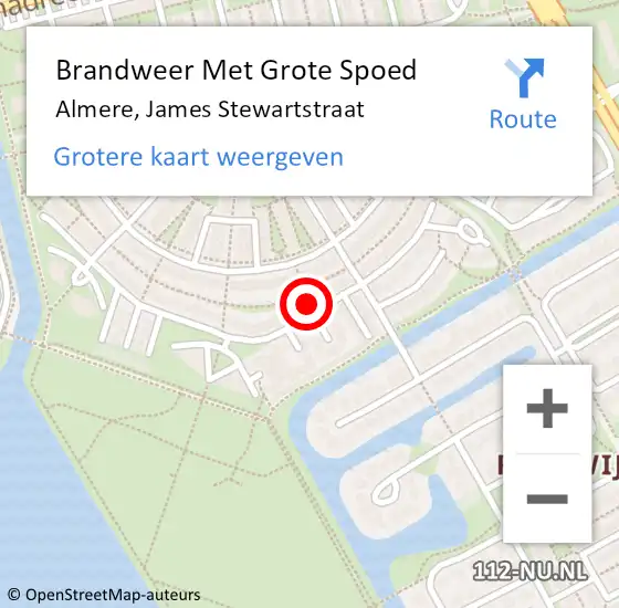 Locatie op kaart van de 112 melding: Brandweer Met Grote Spoed Naar Almere, James Stewartstraat op 9 maart 2022 23:26