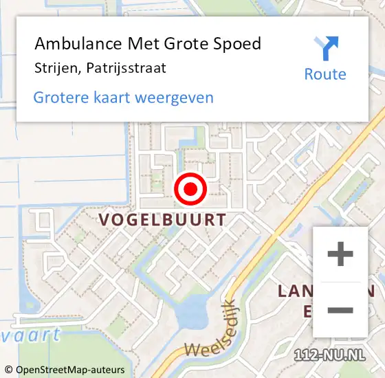 Locatie op kaart van de 112 melding: Ambulance Met Grote Spoed Naar Strijen, Patrijsstraat op 10 maart 2022 04:03