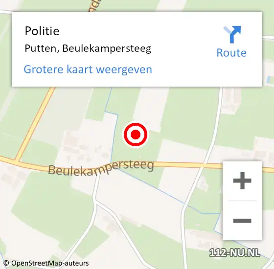 Locatie op kaart van de 112 melding: Politie Putten, Beulekampersteeg op 10 maart 2022 08:53