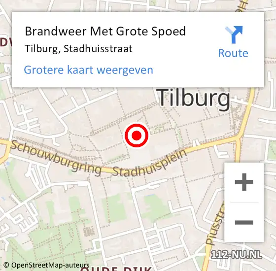 Locatie op kaart van de 112 melding: Brandweer Met Grote Spoed Naar Tilburg, Stadhuisstraat op 10 maart 2022 09:24