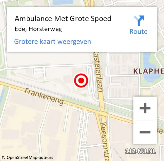 Locatie op kaart van de 112 melding: Ambulance Met Grote Spoed Naar Ede, Horsterweg op 10 maart 2022 10:18