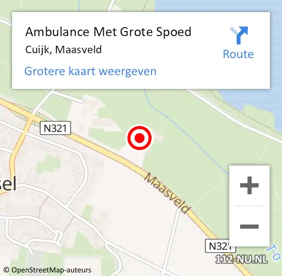 Locatie op kaart van de 112 melding: Ambulance Met Grote Spoed Naar Cuijk, Maasveld op 10 maart 2022 11:01