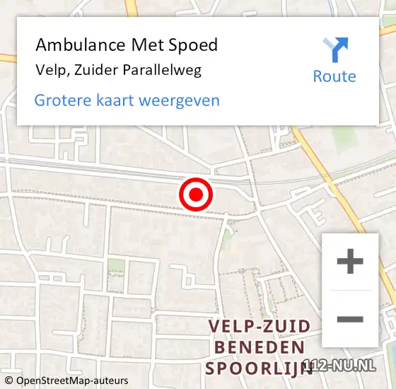 Locatie op kaart van de 112 melding: Ambulance Met Spoed Naar Velp, Zuider Parallelweg op 10 maart 2022 13:53