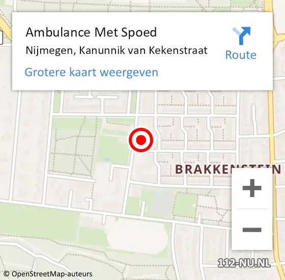 Locatie op kaart van de 112 melding: Ambulance Met Spoed Naar Nijmegen, Kanunnik van Kekenstraat op 10 maart 2022 14:09
