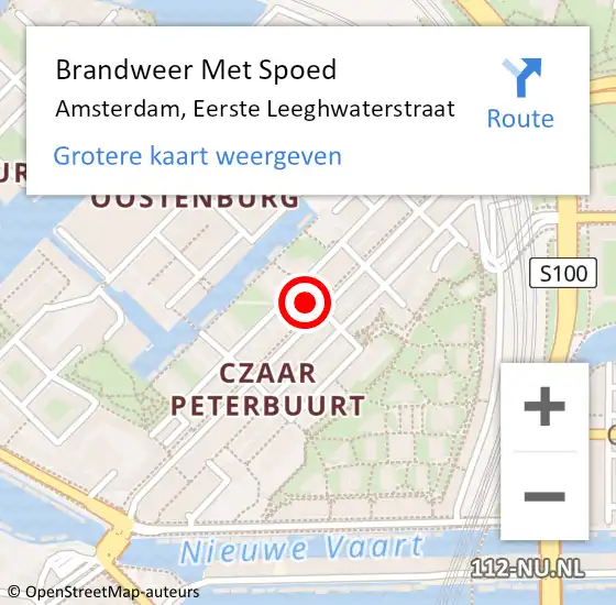Locatie op kaart van de 112 melding: Brandweer Met Spoed Naar Amsterdam, Eerste Leeghwaterstraat op 10 maart 2022 17:36