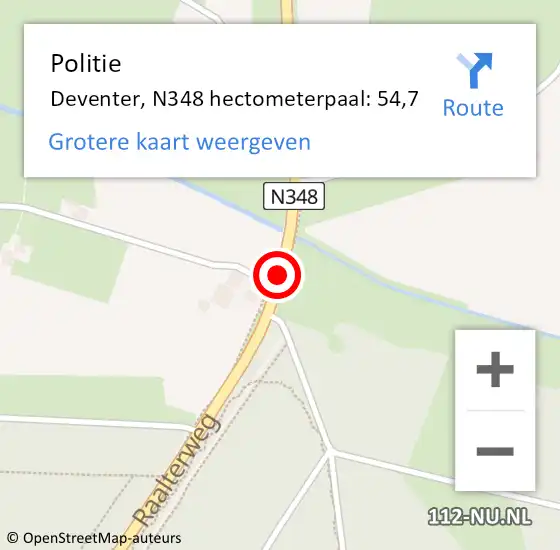 Locatie op kaart van de 112 melding: Politie Deventer, N348 hectometerpaal: 54,7 op 10 maart 2022 18:08