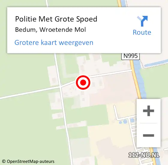 Locatie op kaart van de 112 melding: Politie Met Grote Spoed Naar Bedum, Wroetende Mol op 10 maart 2022 21:51