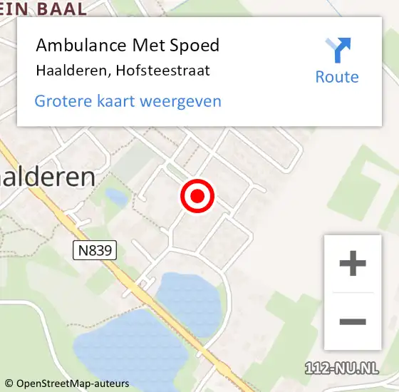 Locatie op kaart van de 112 melding: Ambulance Met Spoed Naar Haalderen, Hofsteestraat op 10 maart 2022 23:49