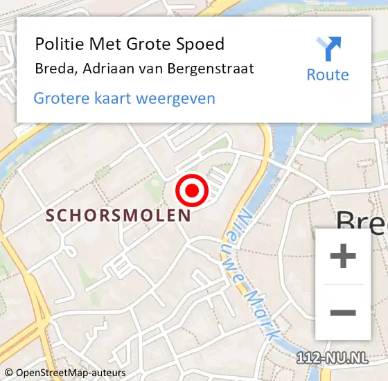 Locatie op kaart van de 112 melding: Politie Met Grote Spoed Naar Breda, Adriaan van Bergenstraat op 11 maart 2022 07:10