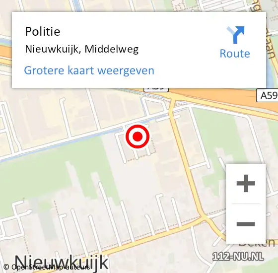 Locatie op kaart van de 112 melding: Politie Nieuwkuijk, Middelweg op 11 maart 2022 08:48