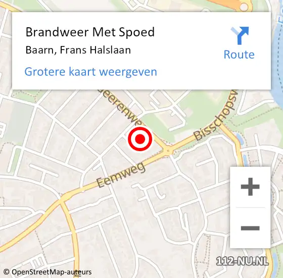 Locatie op kaart van de 112 melding: Brandweer Met Spoed Naar Baarn, Frans Halslaan op 11 maart 2022 08:53