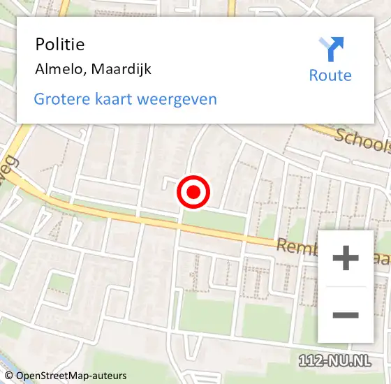 Locatie op kaart van de 112 melding: Politie Almelo, Maardijk op 11 maart 2022 09:01