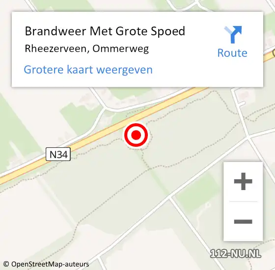 Locatie op kaart van de 112 melding: Brandweer Met Grote Spoed Naar Rheezerveen, Ommerweg op 11 maart 2022 09:23