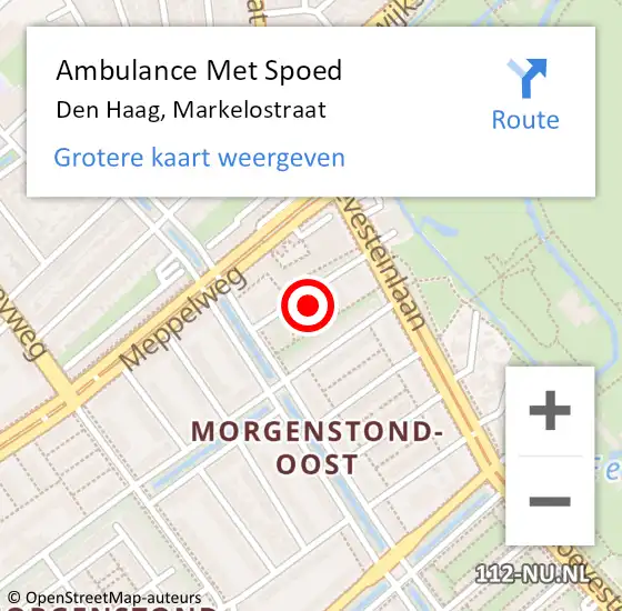 Locatie op kaart van de 112 melding: Ambulance Met Spoed Naar Den Haag, Markelostraat op 11 maart 2022 10:55