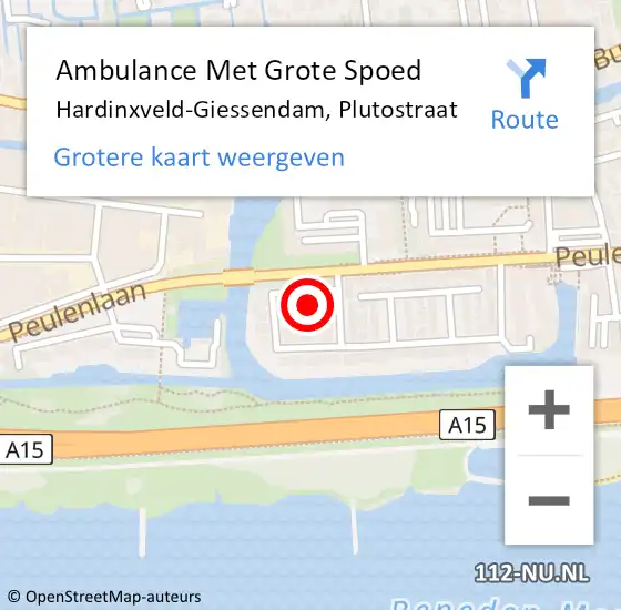 Locatie op kaart van de 112 melding: Ambulance Met Grote Spoed Naar Hardinxveld-Giessendam, Plutostraat op 11 maart 2022 13:34
