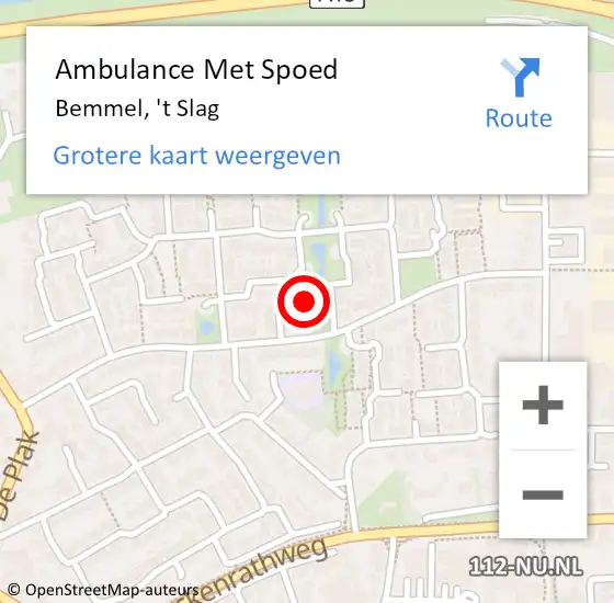 Locatie op kaart van de 112 melding: Ambulance Met Spoed Naar Bemmel, 't Slag op 11 maart 2022 14:15