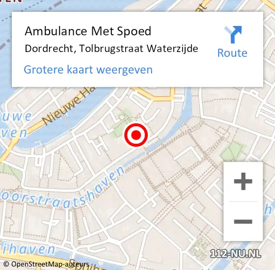 Locatie op kaart van de 112 melding: Ambulance Met Spoed Naar Dordrecht, Tolbrugstraat Waterzijde op 11 maart 2022 14:35