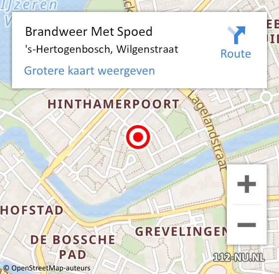 Locatie op kaart van de 112 melding: Brandweer Met Spoed Naar 's-Hertogenbosch, Wilgenstraat op 11 maart 2022 16:02
