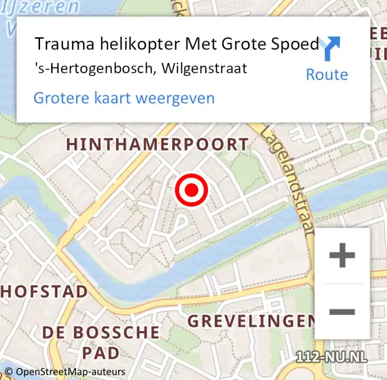 Locatie op kaart van de 112 melding: Trauma helikopter Met Grote Spoed Naar 's-Hertogenbosch, Wilgenstraat op 11 maart 2022 16:13